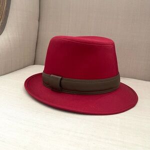🧡 Auth HERMES  Fedora Hat Dark Brown Trim Unisex Men Women Size 57